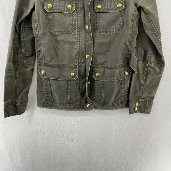 J.Crew Field Utility Jacket Women's 2XS Forest Green Waxed Resin Zipper Pocket - Picture 7 of 13
